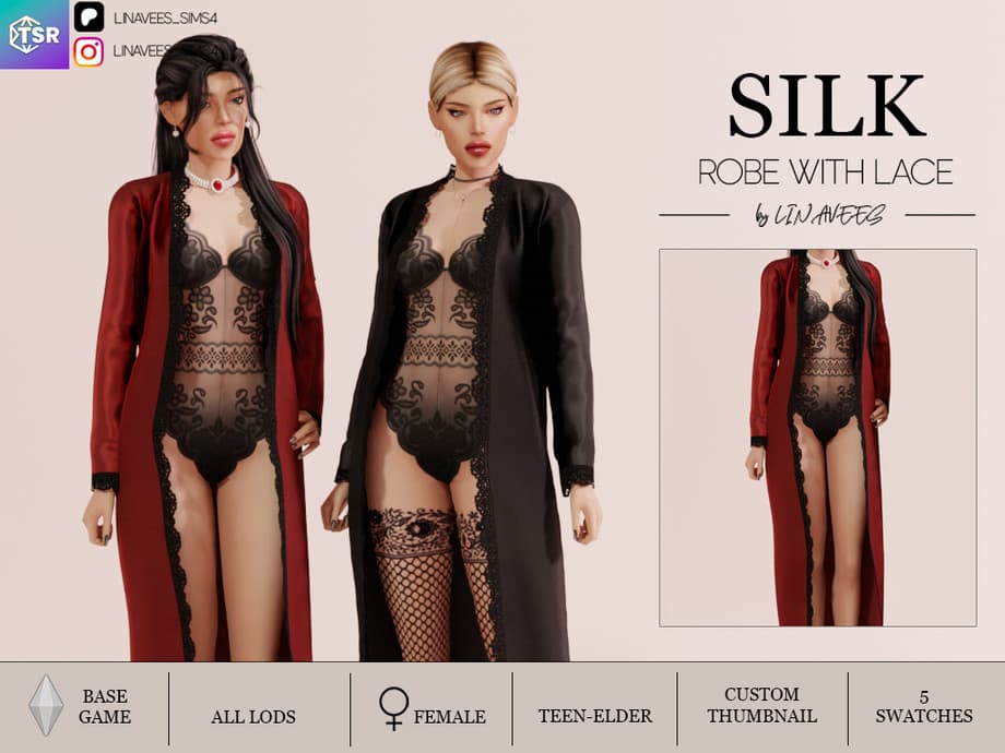 Кружевное боди с халатом Silk Robe With Lace